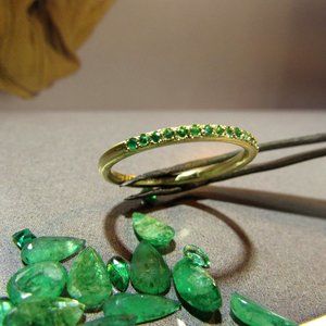 Emerald Gold Ring, Dainty Stacking, Natural Emerald Jewelry